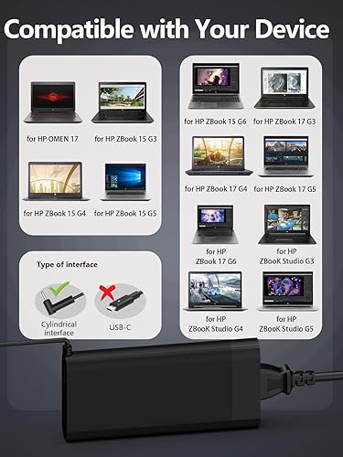 Miniatura 3 de Cargador de laptop de 200 W para HP Omen 15 17 Pavilion Gaming 15 16 17 200 vatios cable de alimentación para ZBook Fury Create Studio 15 17 G3 G4