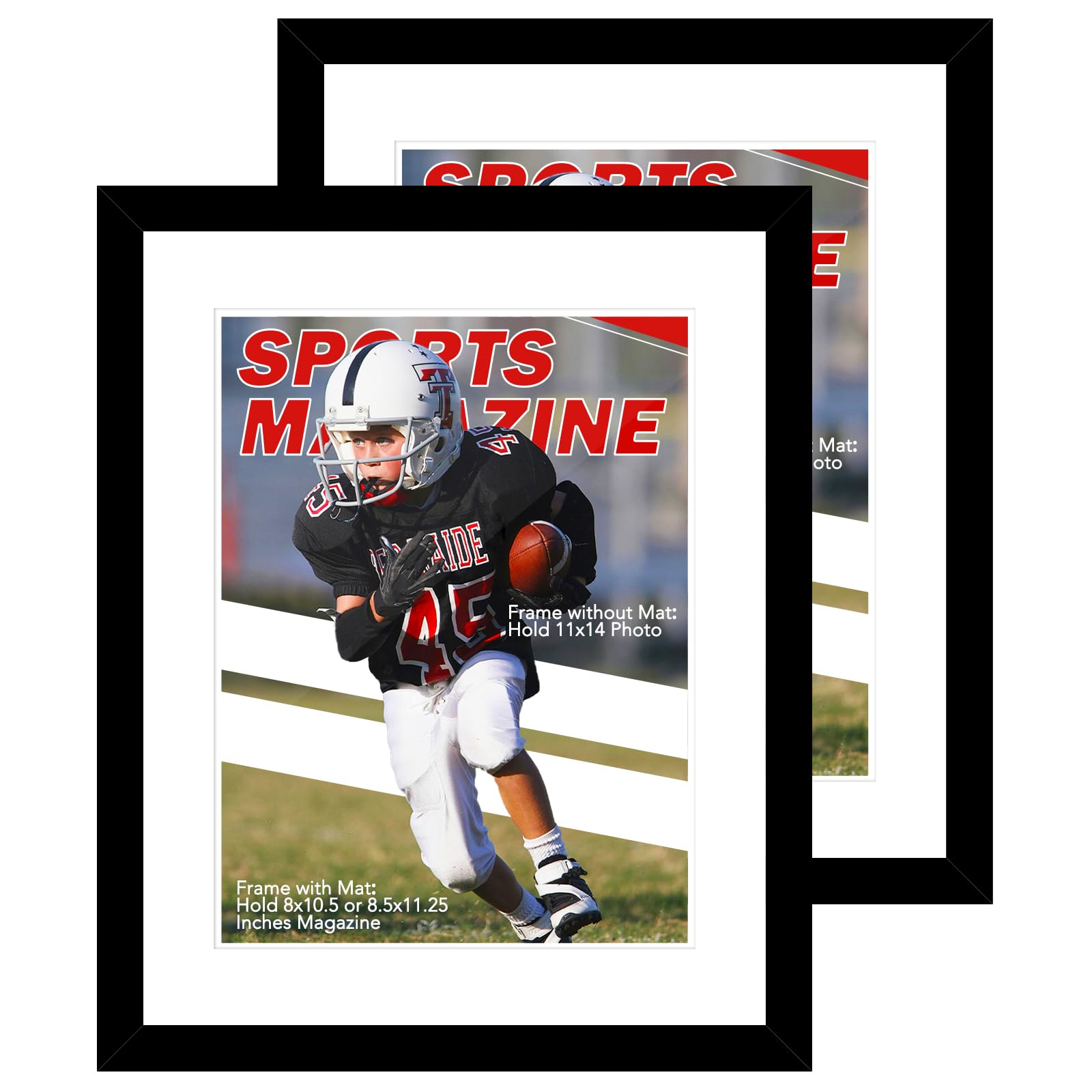 Photo 1 of OMISHE 2 Pack Sports Magazine Frames, Fit 8.0x10.5 or 8.5x11.25 inch Magazine Display, Magazine Frames for Wall, Black, White Mat