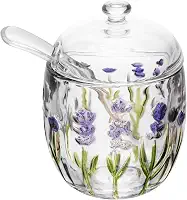 LYOR - Açucareiro com Colher e Tampa Lavanda Hand Painting 8,5cm x 11,3cm Cristal