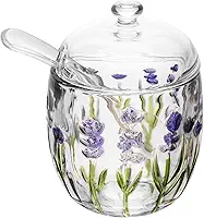 LYOR - Açucareiro com Colher e Tampa Lavanda Hand Painting 8,5cm x 11,3cm Cristal
