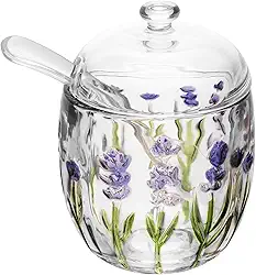 LYOR - Açucareiro com Colher e Tampa Lavanda Hand Painting 8,5cm x 11,3cm Cristal