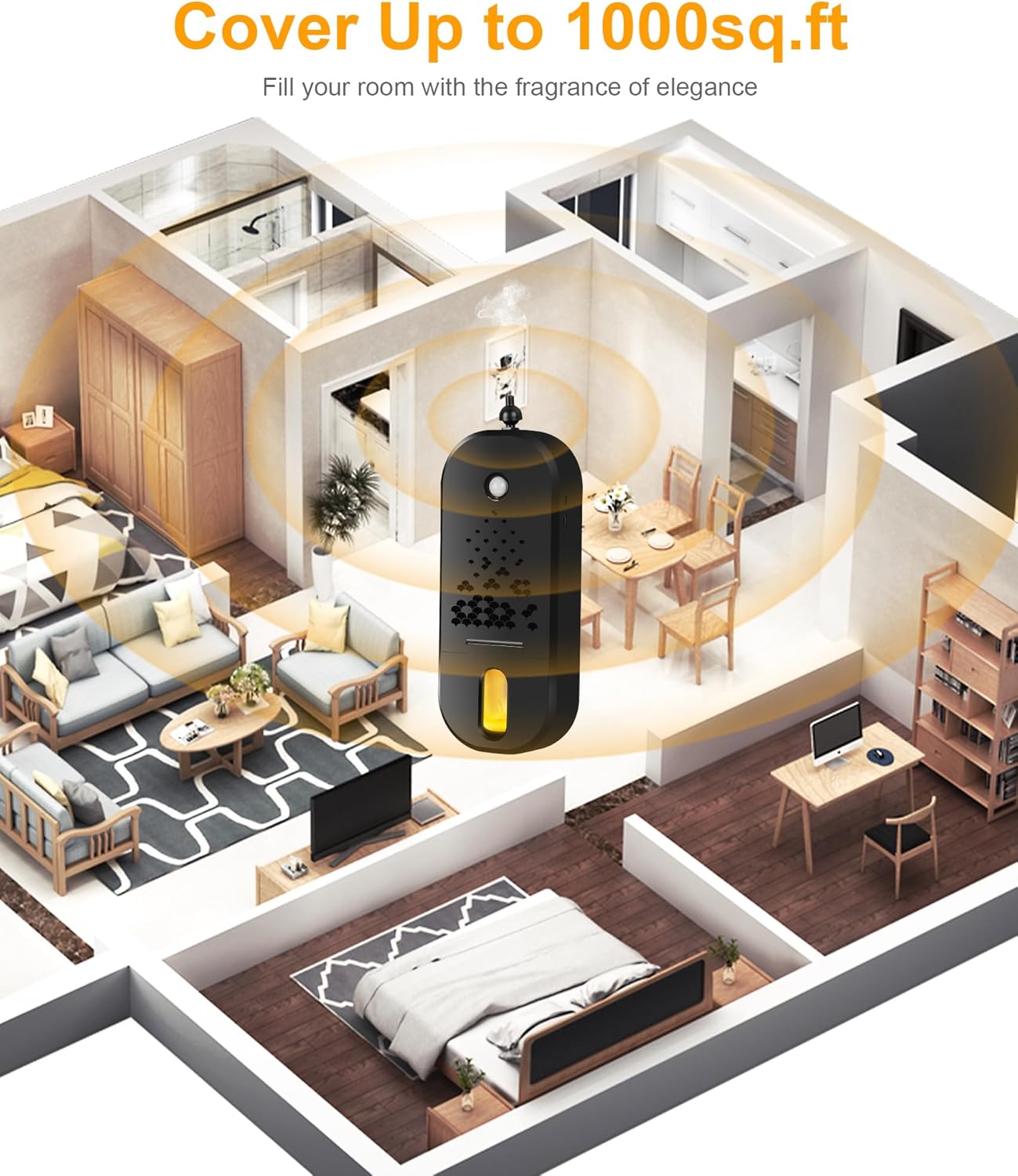 Waterless Diffuser for Essential Oil, Battery Operated Nebulizer Scent Machine Cordless Aromatherapy Atomizer for Home Living Room Hotel Office, No Included Oil