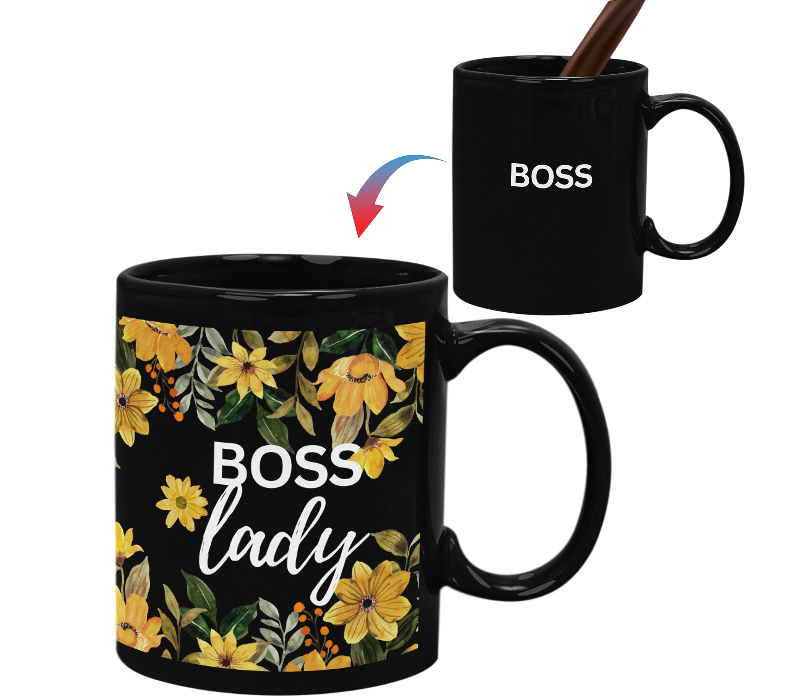 Onebttl Boss Lady Gifts Coffee Mug for Women, 12oz Heat Sensitive Sunflower Magic Coffee Mug for Boss, Friends for Boss Day, Christmas, Birthday
