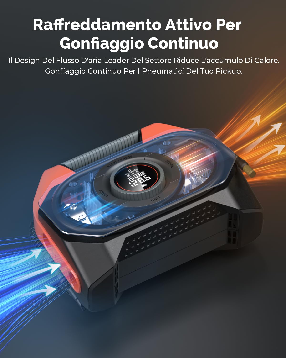 ETENWOLF Vortex S6-19200 mAh Compressore Aria Portatile, 11,03 Bar/160 PSI Pompa Gonfiabile con Pompa ad Aria Elettrica, 7 Modalità di Gonfiaggio per Auto Biciclette Elettriche, Moto