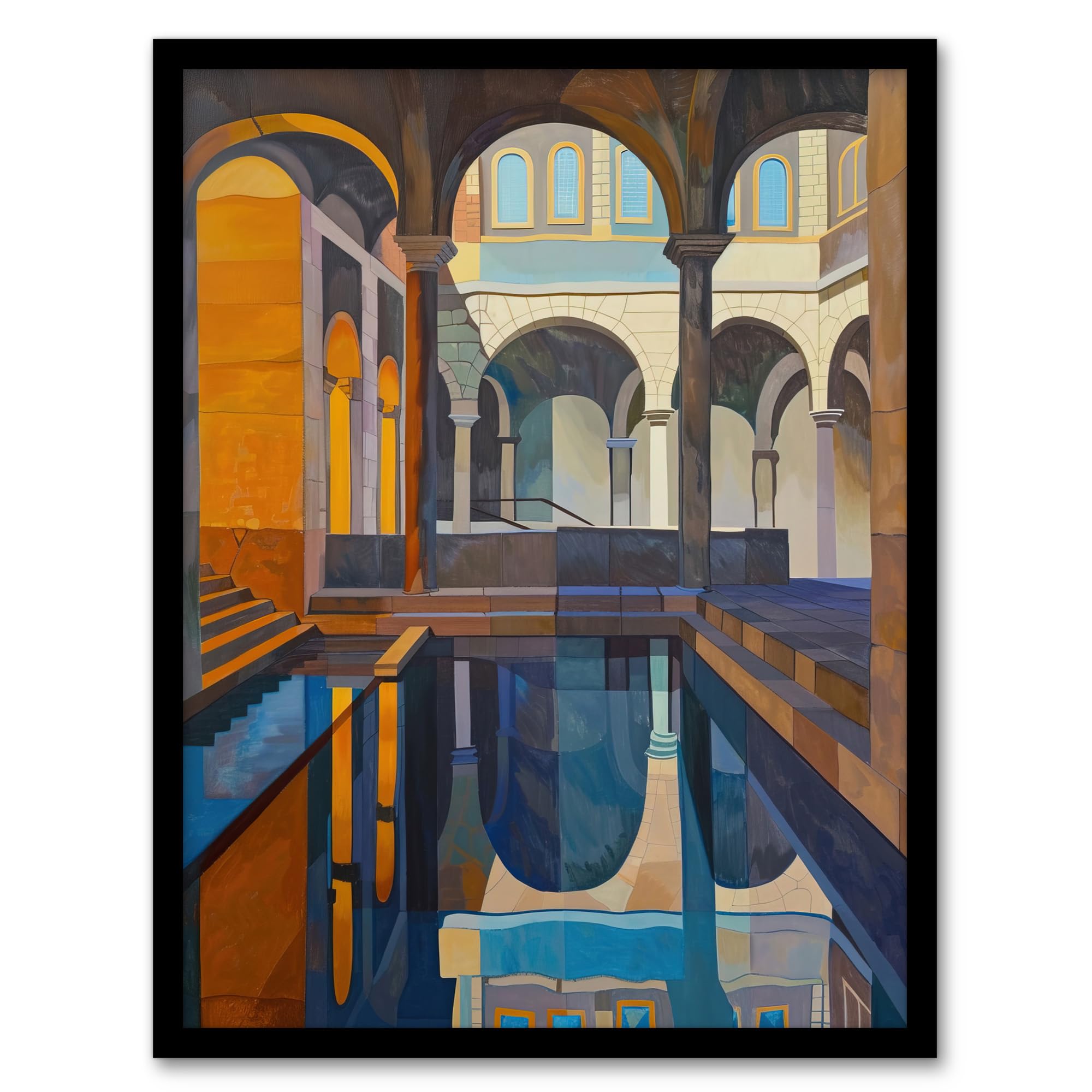 Artery8 Roman Bath Architecture Water Reflection Painting Wall Art PrintA4 Size from B&Q