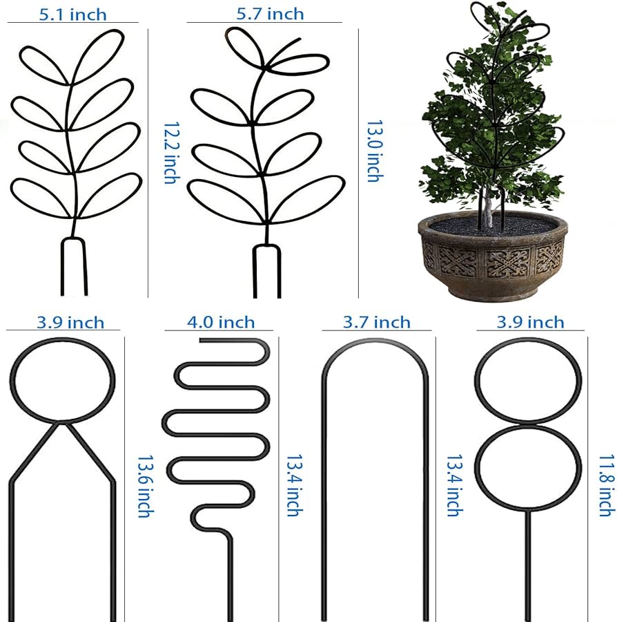 Traliccio Per Piante Rampicanti Da Interno 37cm, Supporto In Metallo Per Vasi, Antiruggine, Set 4 Pezzi Nero - Ideale Per Hoya, Pothos