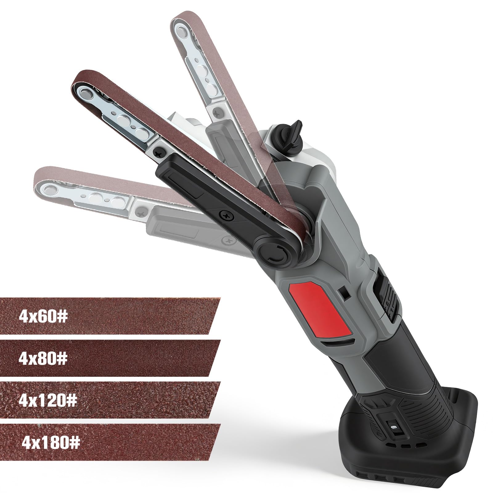 Levigatrice a nastro a batteria compatibile con Ma-kita 18V, lima a nastro senza spazzole con bracci di levigatura da 10 mm 16 nastri abrasivi 6 livelli di velocità e nastro abrasivo orientabile a 35°