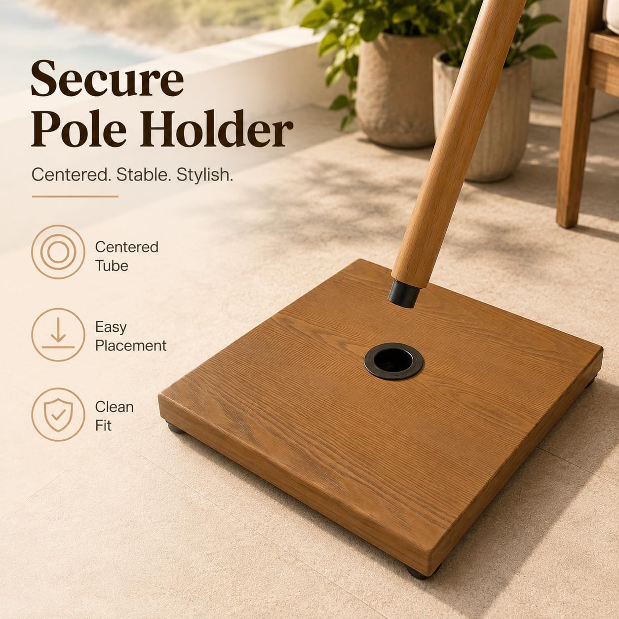 Kingdura Patio Umbrella Base, 43lbs Outdoor Heavy Duty Square Concrete Stand, Fits 6-12ft Fringe Market Umbrella, Teak