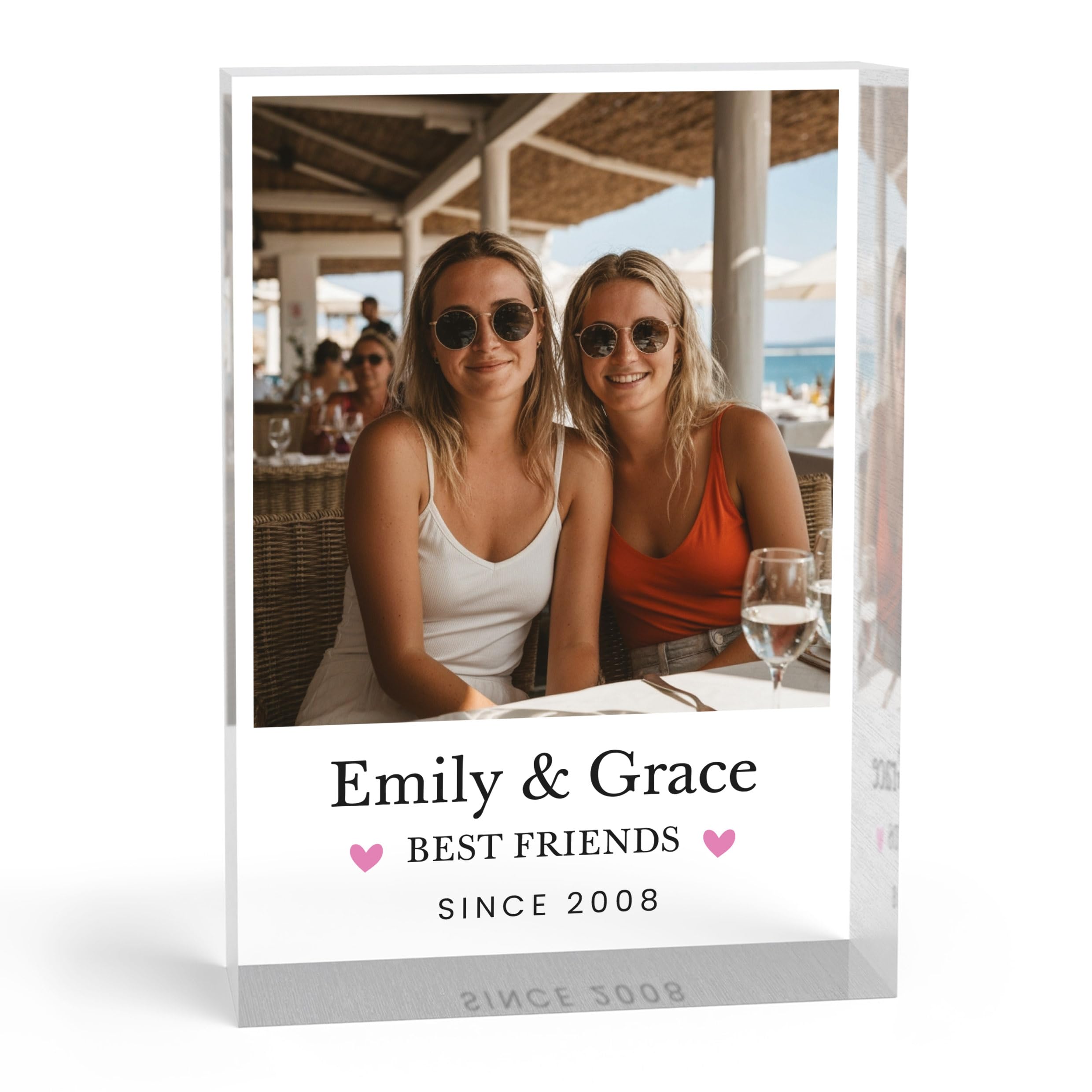 Beecreative Personalised Best Friend Gift - Custom Friendship Photo Frame Clear Acrylic Block - Best Friends Birthday Gifts For Women - With White Gift Bag