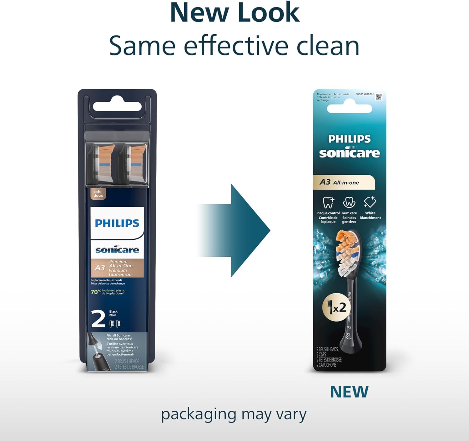 Philips Sonicare A3 All-in-One - Genuine Replacement Electric Toothbrush Heads, Black, 2 Pack, HX9092/95