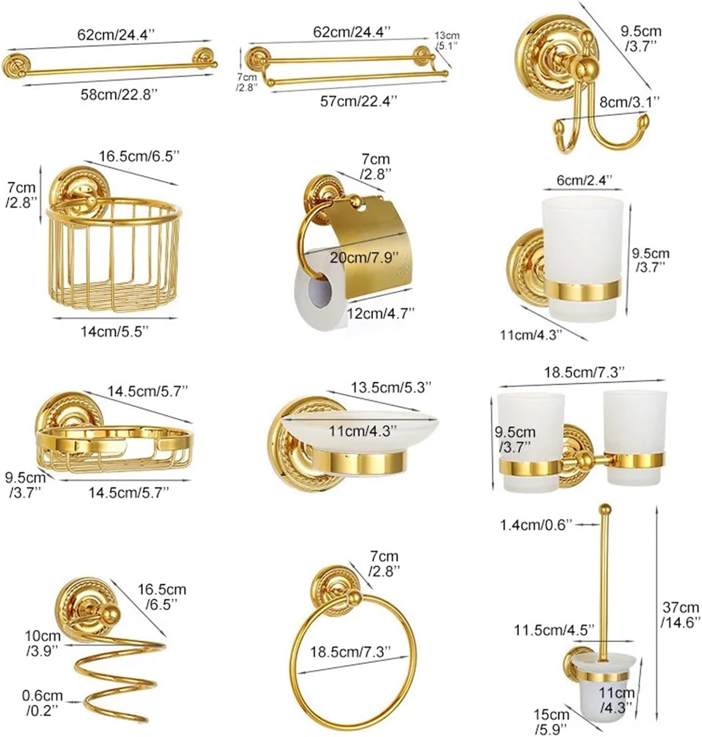 Gold Bath Hardware Set Bathroom Accessories Shelf Soap Dish Toilet Paper Holder Dispenser Robe Hook ELM53G(Hooks)