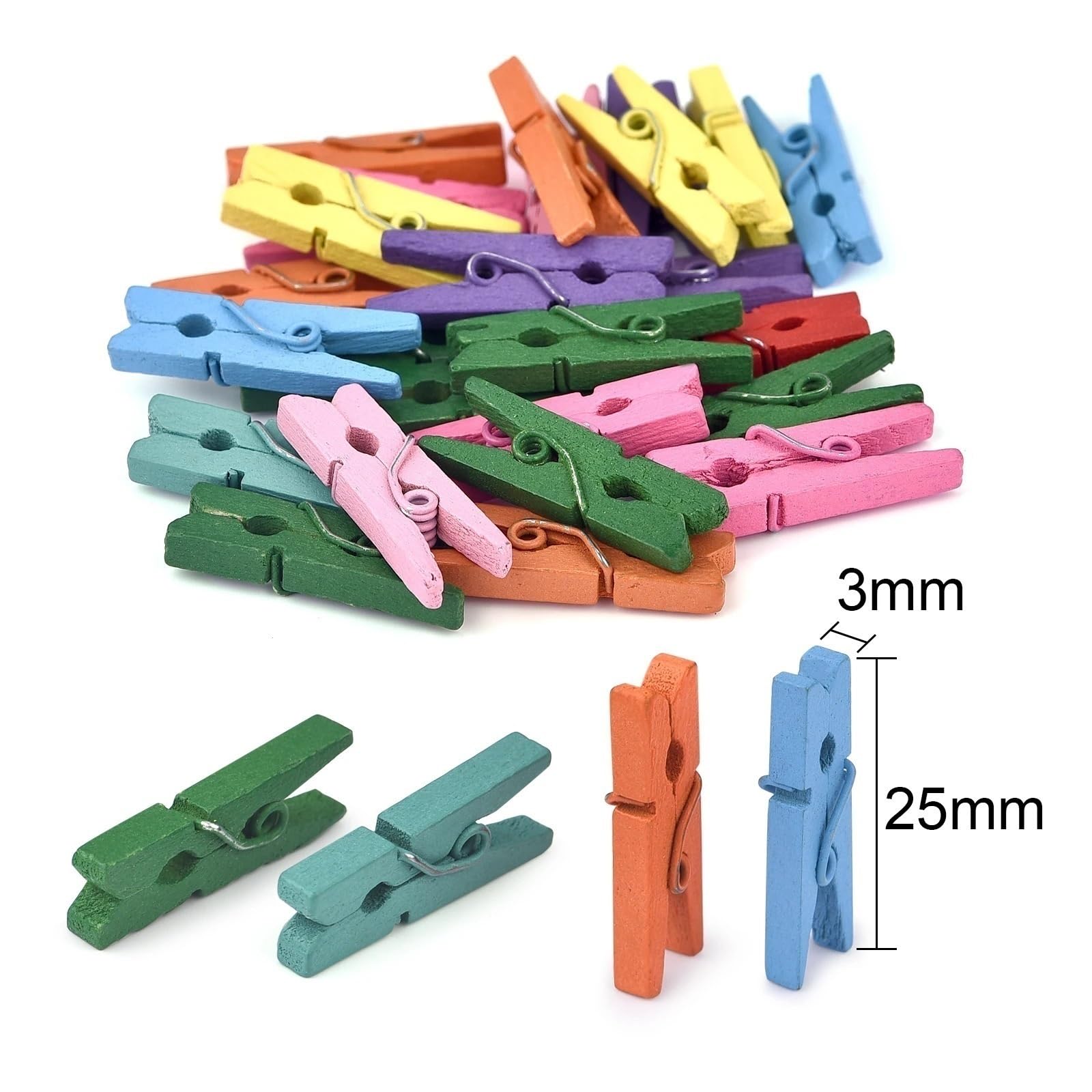Mollette di legno colorate, 400 pezzi, 25 mm, in legno naturale, per foto, mini mollette per vestiti (naturale)