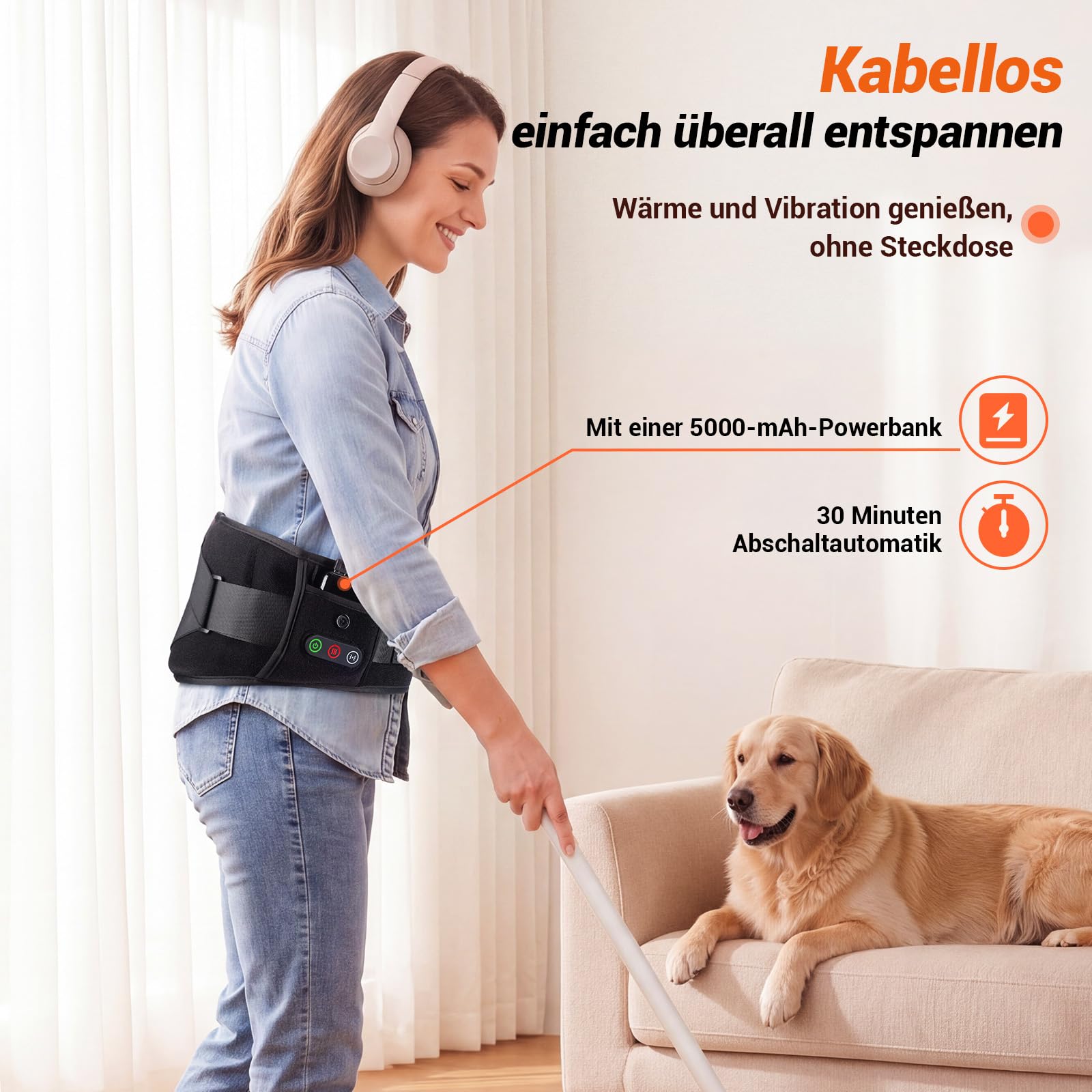 Comfytemp Infrarot Wärmegürtel kabellos 3D Rückenstütze, Vibrationsmassage | 170cm Heizgürtel mit 5000mAh Akku, Rückenwärmer Heizkissen Rücken mit Kompressionsband, Geschenk für Papa Mama Frauen Männer