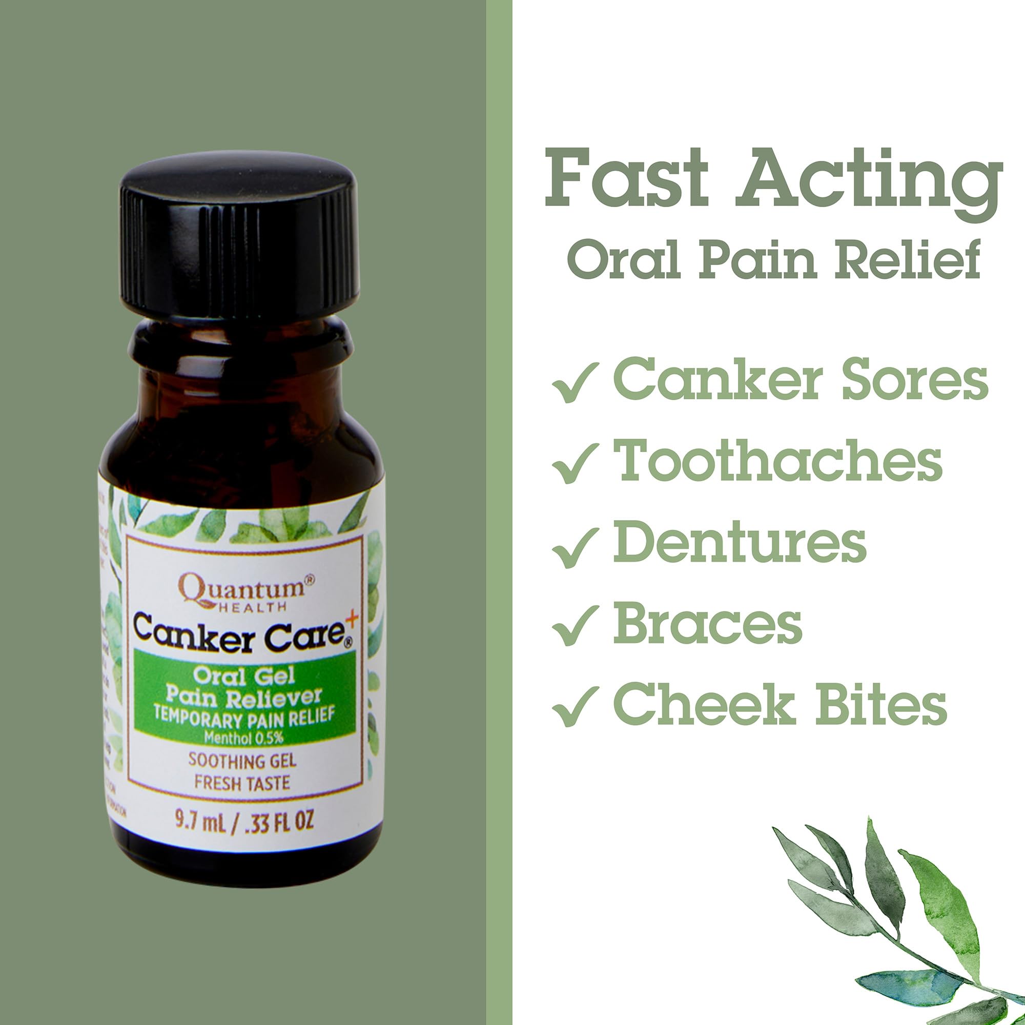 Quantum Health Canker Care+ Oral Gel Fast Pain Relief, Herbal Mint, 0.33 oz thumbnail 2