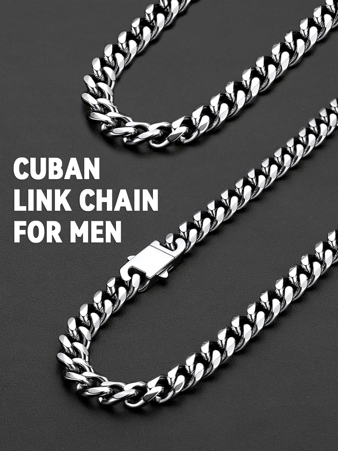 FaithHeart Mens Stainless Steel Cuban Link Chain Necklaces - No Tarnish Durable Chunky Miami Cuban Chain, 6/9/12mm Trendy Width Hip Hop Chains Upgrade Clasp Jewelry Gift for Him 18"-30" - Image 5
