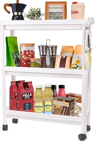 Carrito de almacenamiento delgado, carrito rodante de baño de 3 niveles, carrito de lavandería con ruedas, carrito móvil para organización de