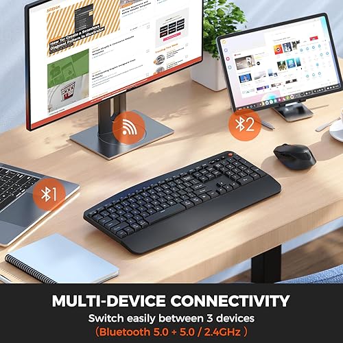 Miniatura 2 de Teclado y mouse inalámbricos, teclado y mouse Bluetooth MEETION con reposamuñecas, multidispositivo, mouse inalámbrico DPI de 3 niveles para