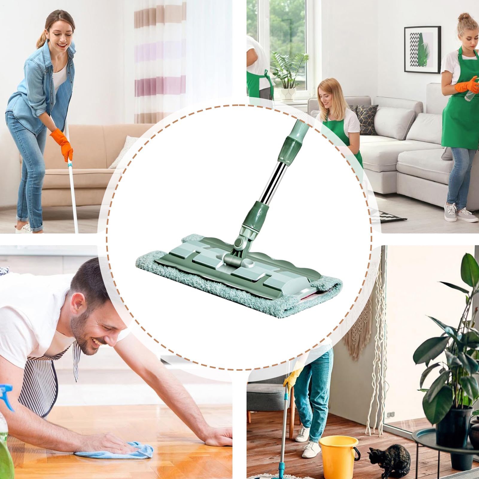 Trapeador de microfibra, fregona de limpieza de suelos para mantenimiento diario, diseño giratorio de 360 grados con limpiador rápido y 7 almohadillas, para cocina, azulejos de madera dura, laminados