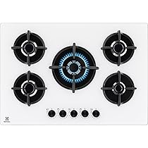 Electrolux Piano Cottura Gas EGG75372W Serie 600 Gas on Glass 75cm da Incasso, 5 Fuochi, Bruciatore Rapido, Bruciatore Wok, Precisa Regolazione della Fiamma, Sicurezza Sicurgas, 590x520cm, Bianco