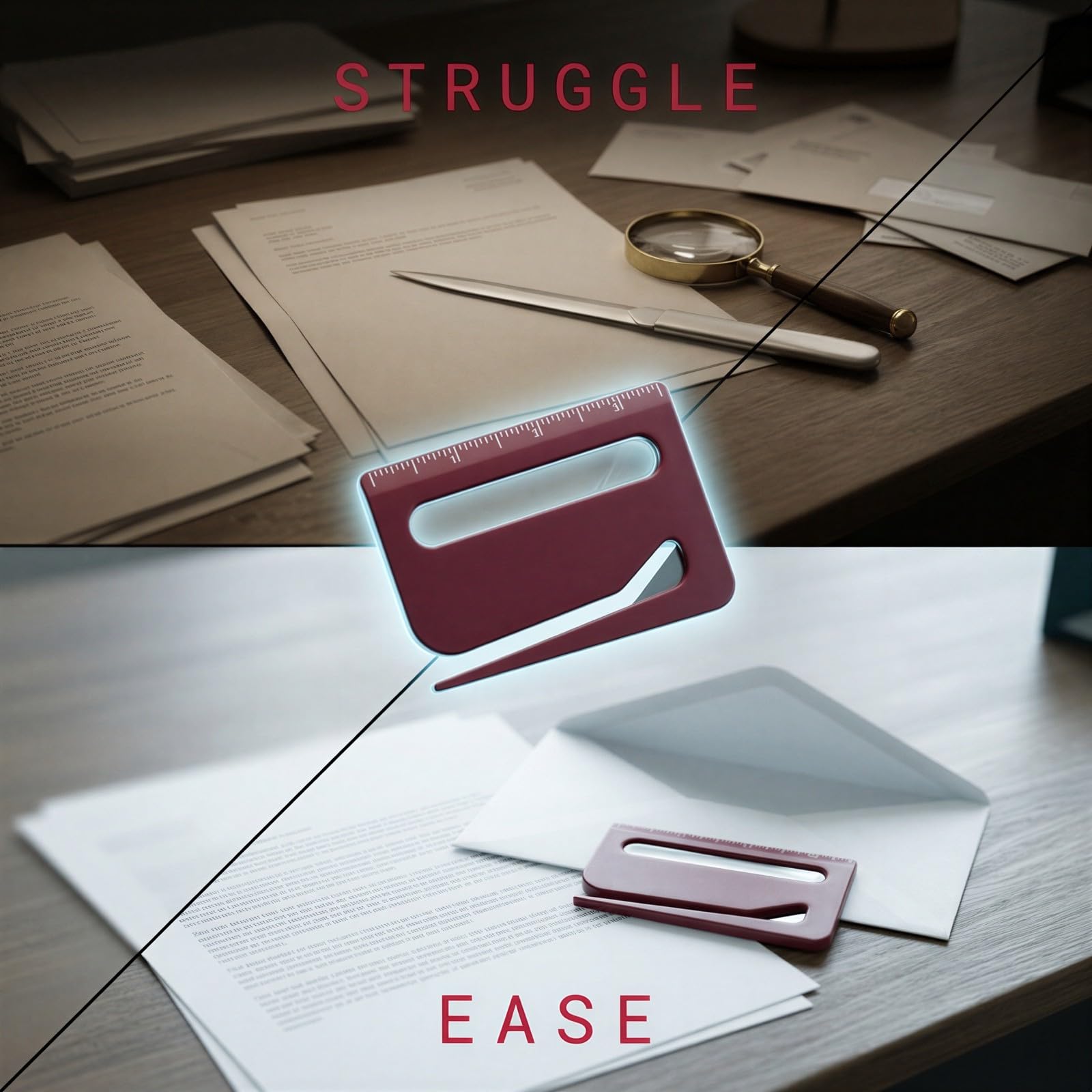 Lot de 12 ouvre-lettres multifonctions avec règle, loupe 3x et cutter à enveloppes en plastique, coupe-papier sûr pour bureau et maison, format carte de crédit, 3,7 x 2,6 x 0,12 po, couleurs assorties