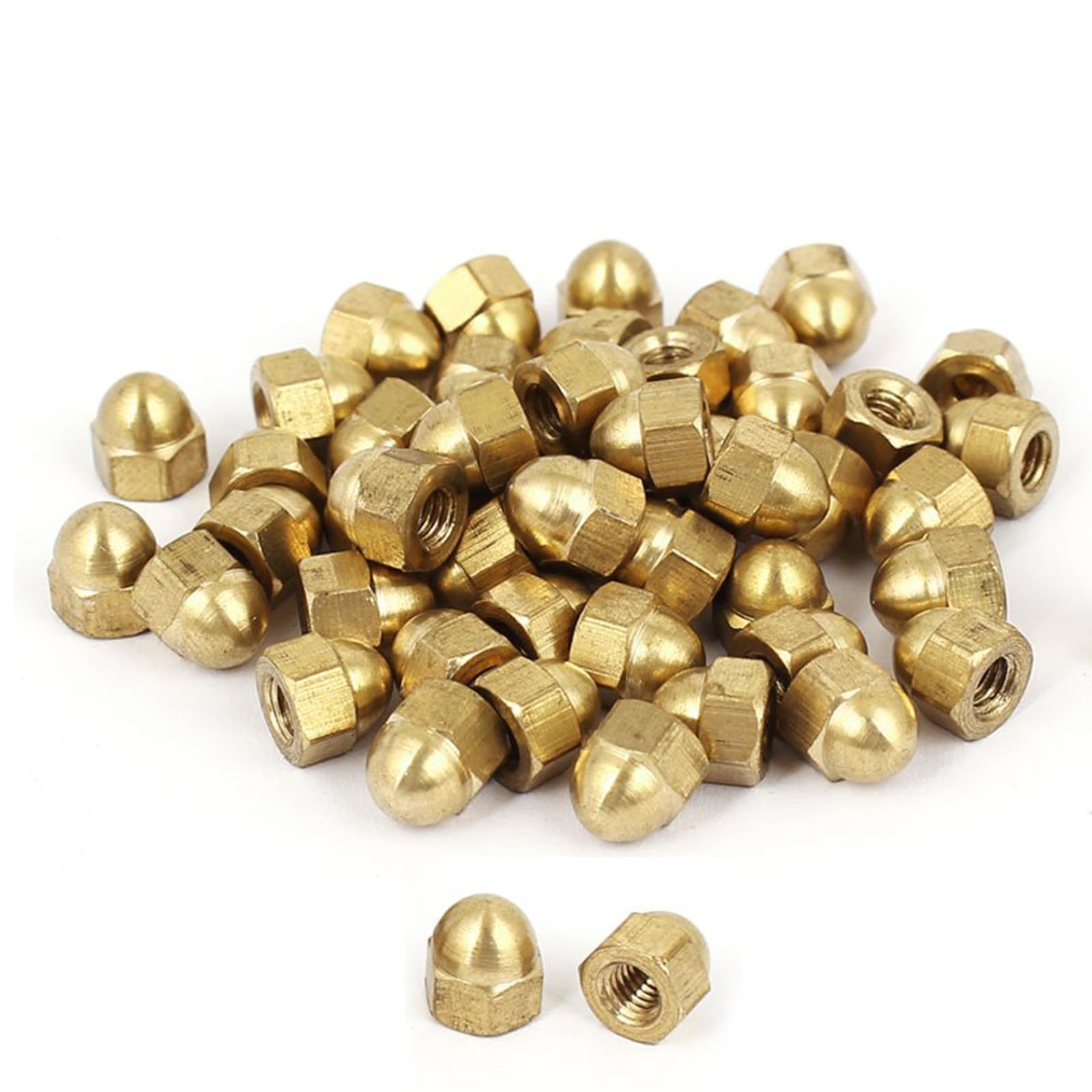 Unifizz Acorn Hex Cap Nuts,50Pcs M4 Dome Nuts Brass Hexagon Decorative Cap Nut for Screws Bolts Brass Tone