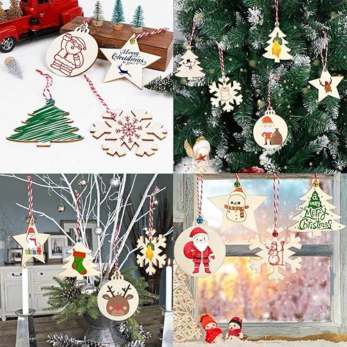Miniatura 7 de OurWarm - Adornos de madera de Navidad sin acabado con agujeros para hacer tu mismo, manualidades para niños, centros de mesa festivos, ornamentos