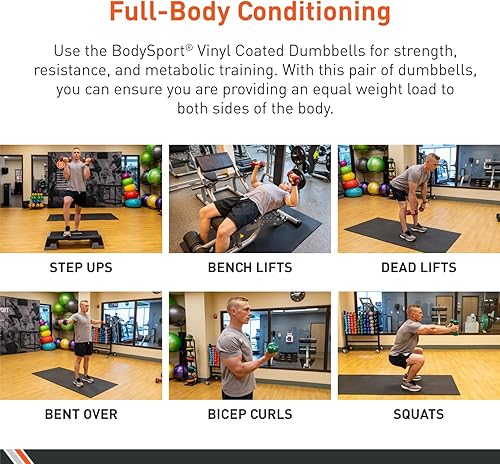 Miniatura 4 de Body Sport Mancuerna recubierta de vinilo para mano, mancuerna de ejercicio y fitness para entrenamiento de equipo de gimnasio en casa,
