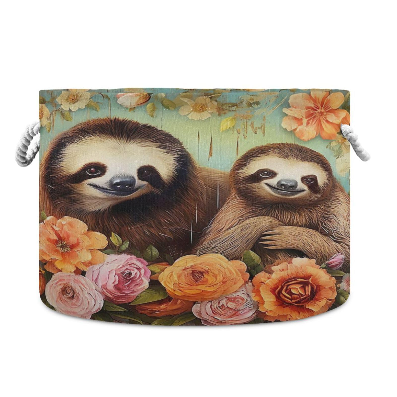 Round Cute Sloth Flower Storage Basket Large Organizer Bin Laundry Hamper Toy Storage Basket with Handle for Nursery Clothes Toys 202b4585