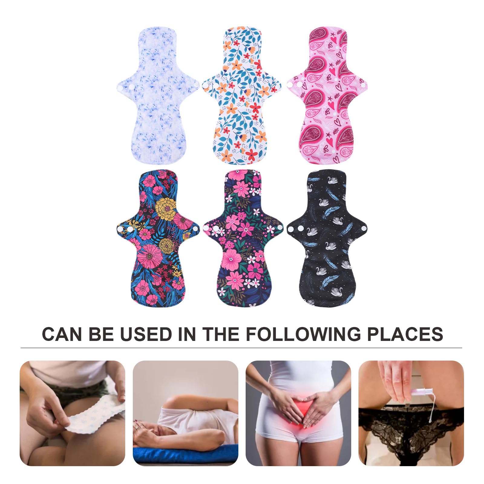 GLEAVI 6 Compresas Menstruales Reutilizables de Tela Pul Membrana, Suaves y Fáciles de Limpiar, Ideales para Adultos en Exteriores y Ejercicio Color Aleatorio
