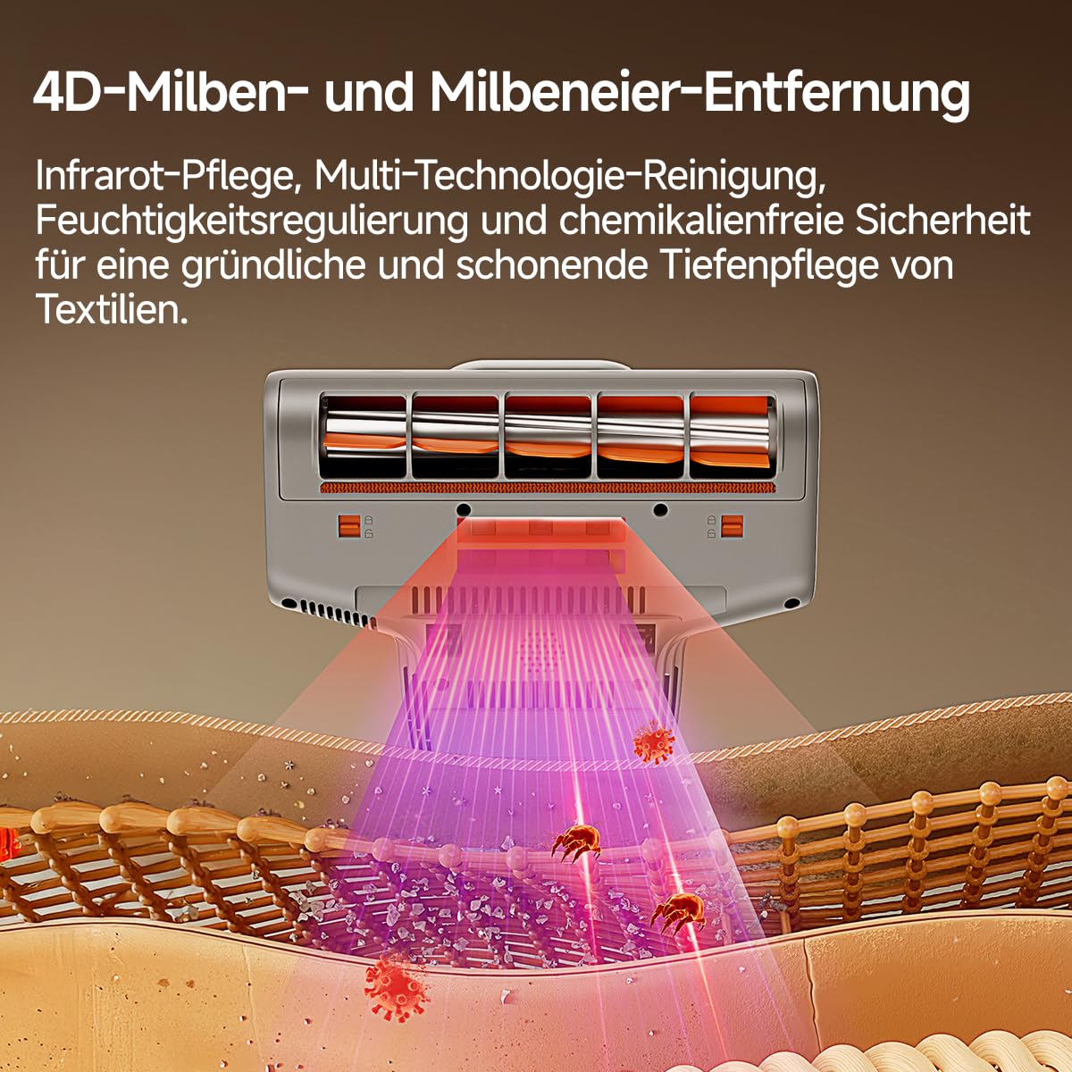 uwant M700 Milbensauger 18000Pa/60000BPM, Heißluft 65°C & UVC-Licht, Dual-Staubbehälter, Anti-Verheddern-Funktion, LED-MiteTrack Display, für Matratzen/Sofas/Kissen/Teppiche
