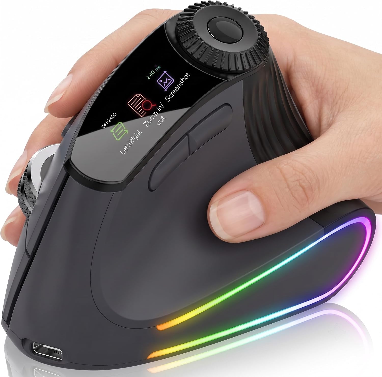 Wireless Vertical Mouse, Ergonomic Shortcut Dial, 4800 DPI