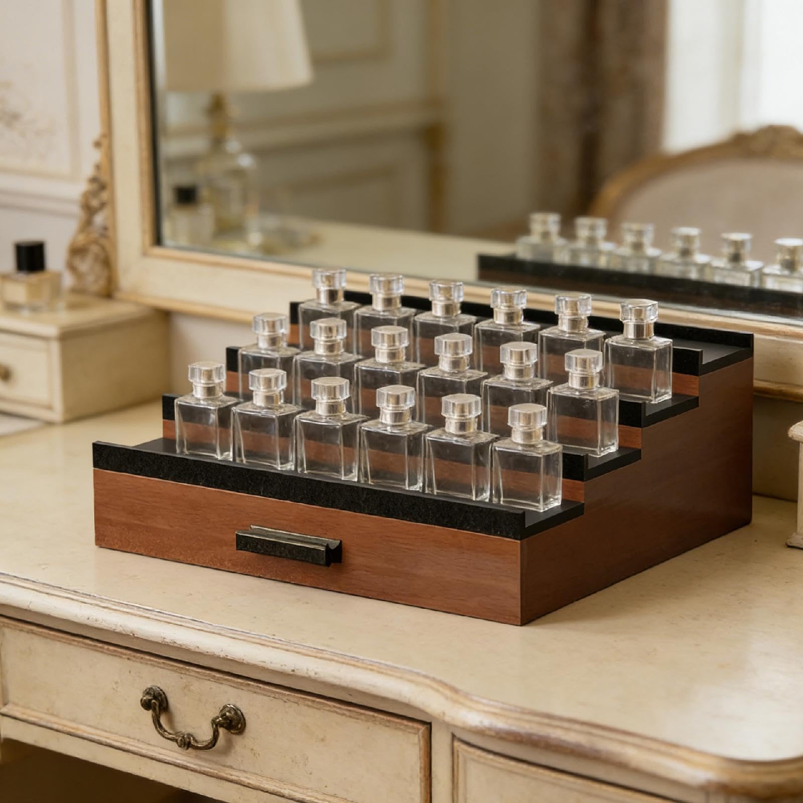 kowaku Organizador de perfumes, Estante de Almacenamiento de fragancias, Organizador de Escritorio para Hombres y Mujeres, excelente Regalo, Soporte de, Marrón Y Negro