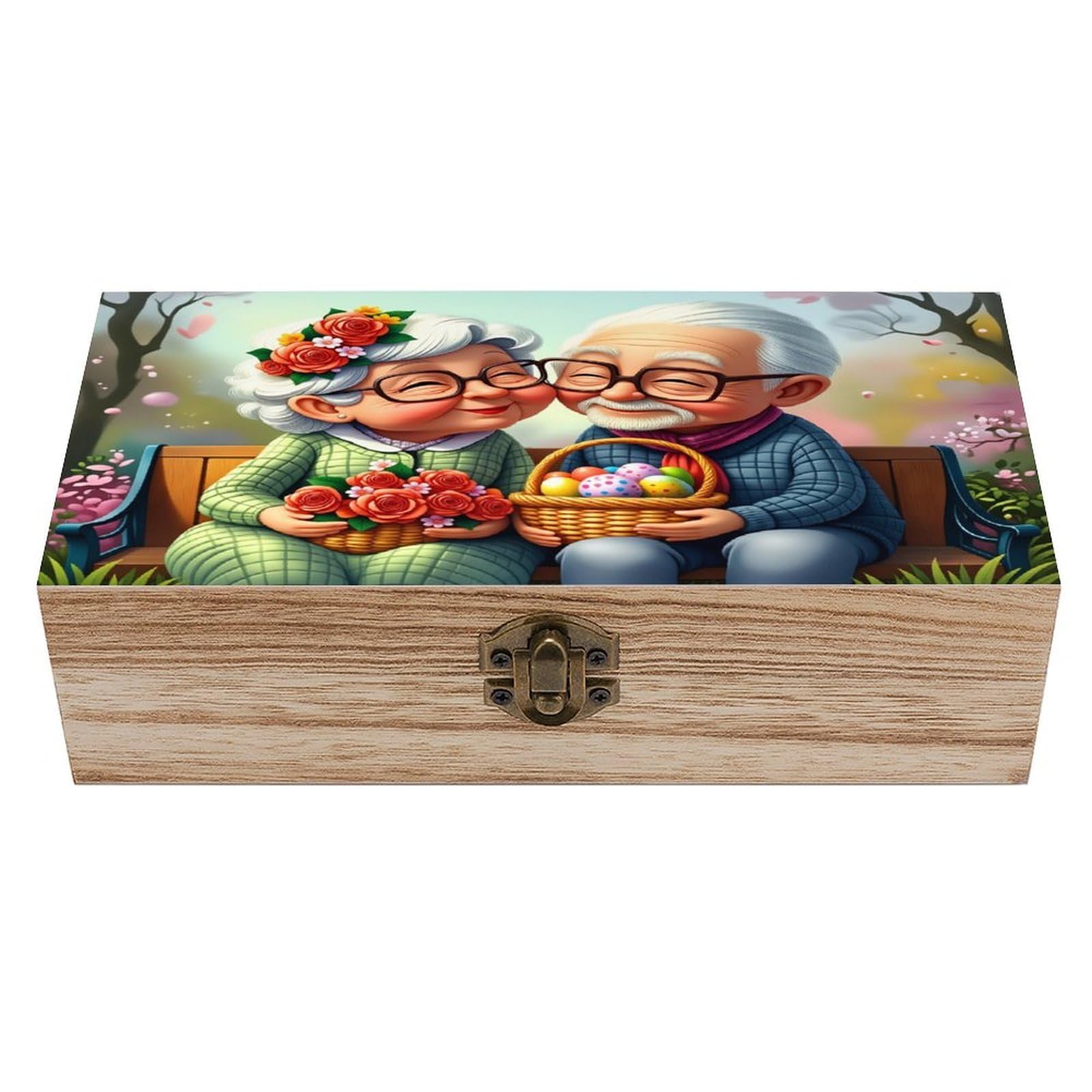 asbwuo Romantic Elderly Couple Vintage Wooden Keepsake Box
