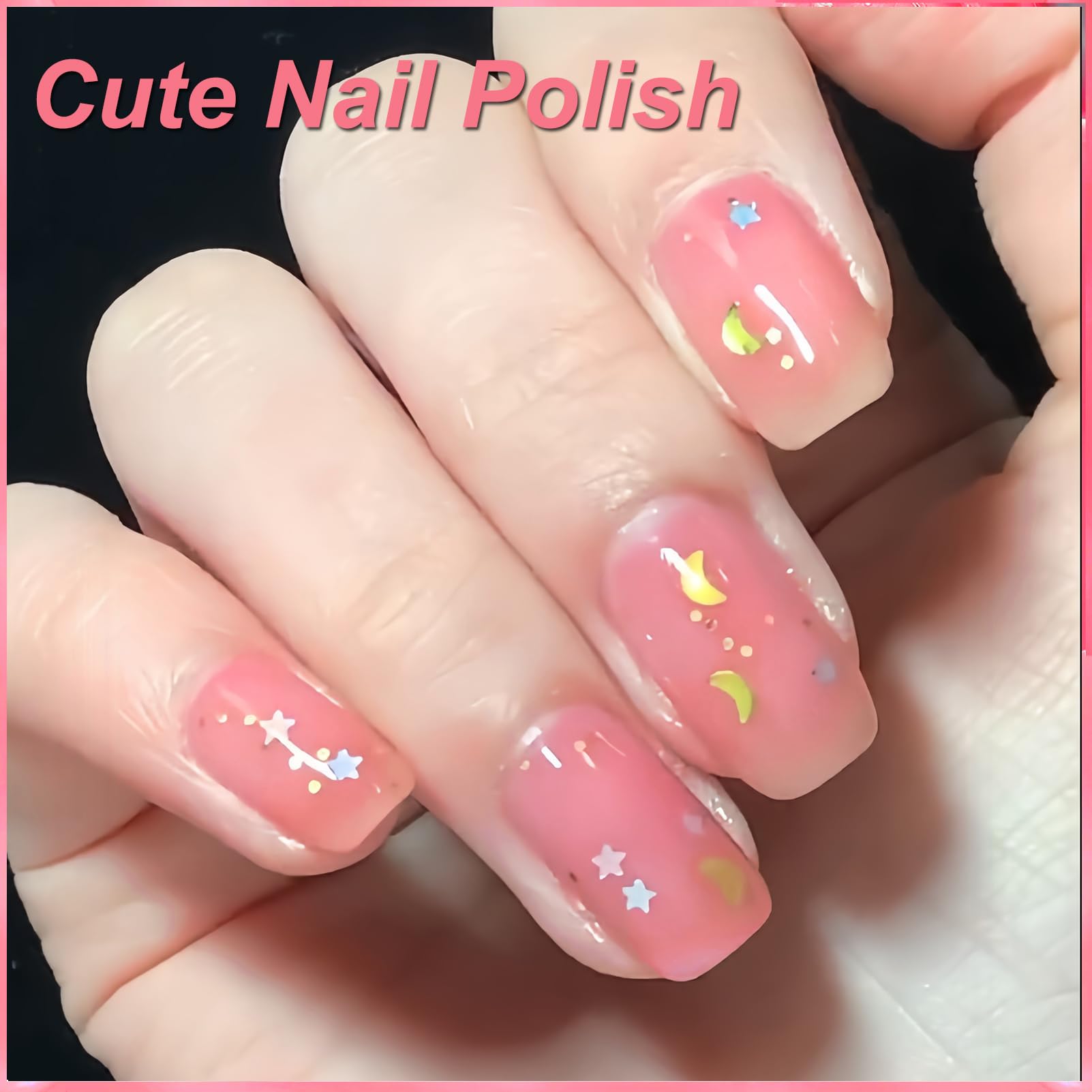 Chunky Star Jelly Glitter Nail Polish – Water-Based Peel Off, Quick Dry, 10ML, Non-Toxic, Pink Jelly Base with Gold Star & Moon Glitter for Women & Girls: Jelly Pink with Glitter