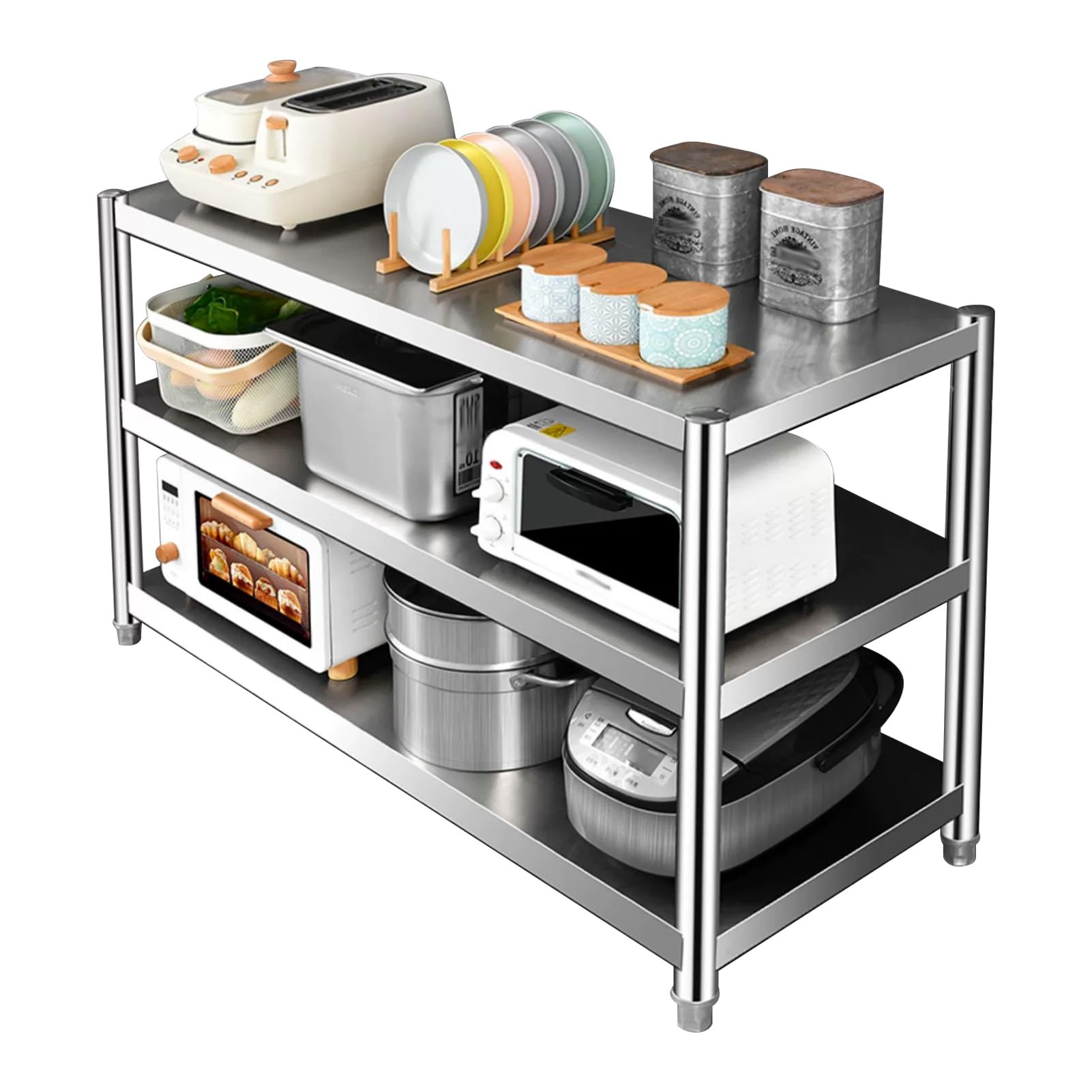 Scaffale a 3 ripiani in acciaio inox, scaffale da cucina per micro e pentole, durevole dispensa per casa e ufficio, 60 x 35 x 80 cm, ripiano resistente
