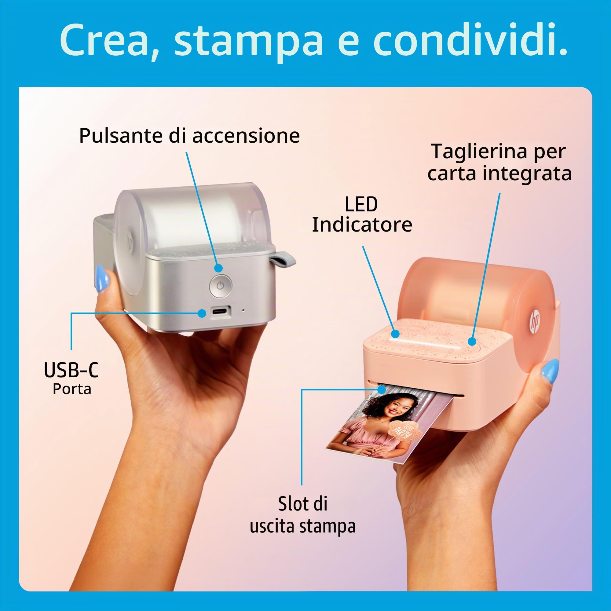 HP Sprocket Panorama, Stampante fotografica portatile per smartphone e etichette a colori istantanee; foto Zink adesive da 2x0,5-9 pollici (5x1,3-23 cm); crea personalizzati tramite app; Rosa.