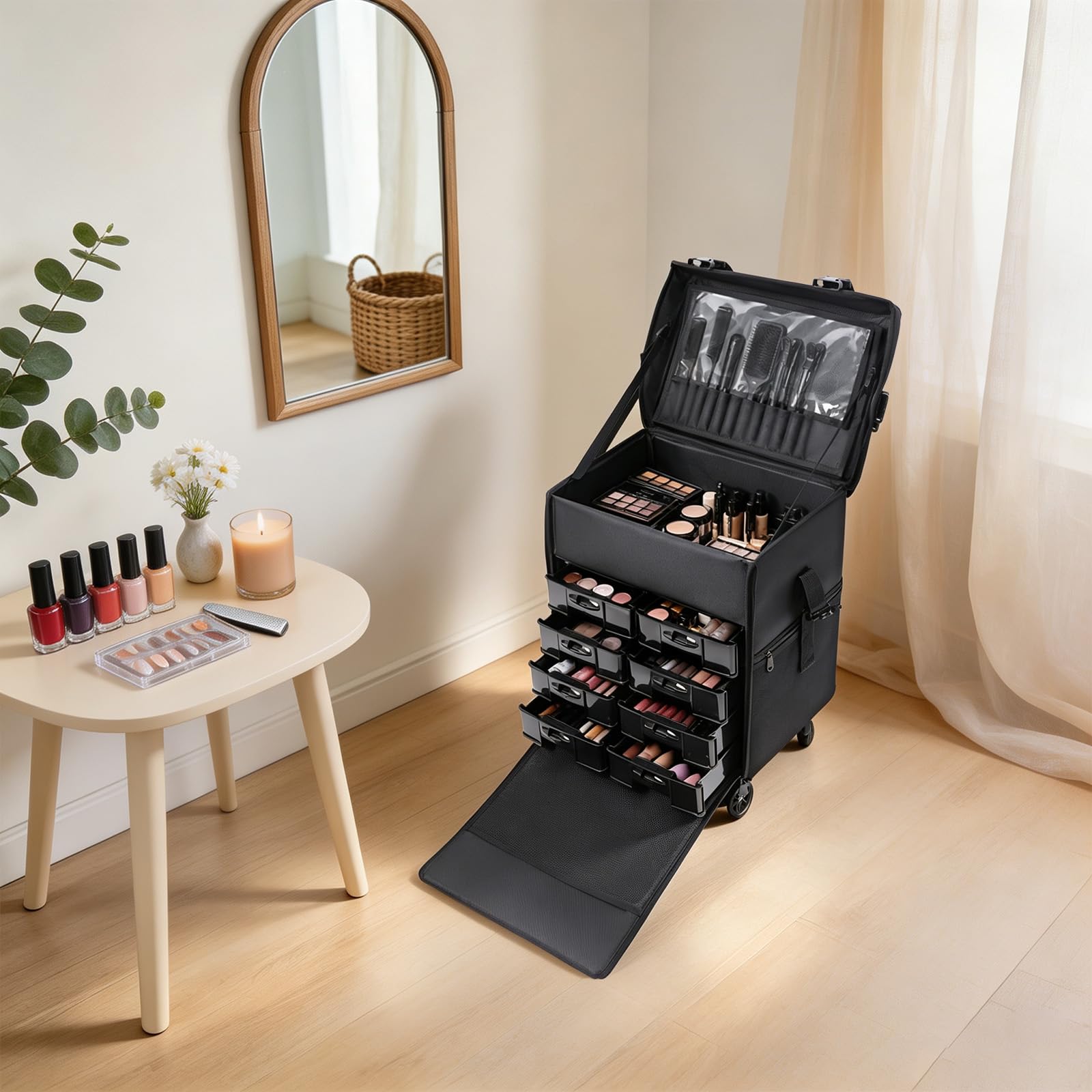 Kosmetikkoffer 2 in 1 Friseur Reisetasche Roll Make up Koffer