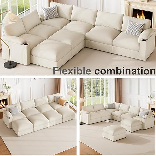 Miniatura 4 de Sofá modular modular para sala de estar, sofás de felpilla de gran tamaño en forma de U, sofá cama convertible en forma de U, cojín desmontable y