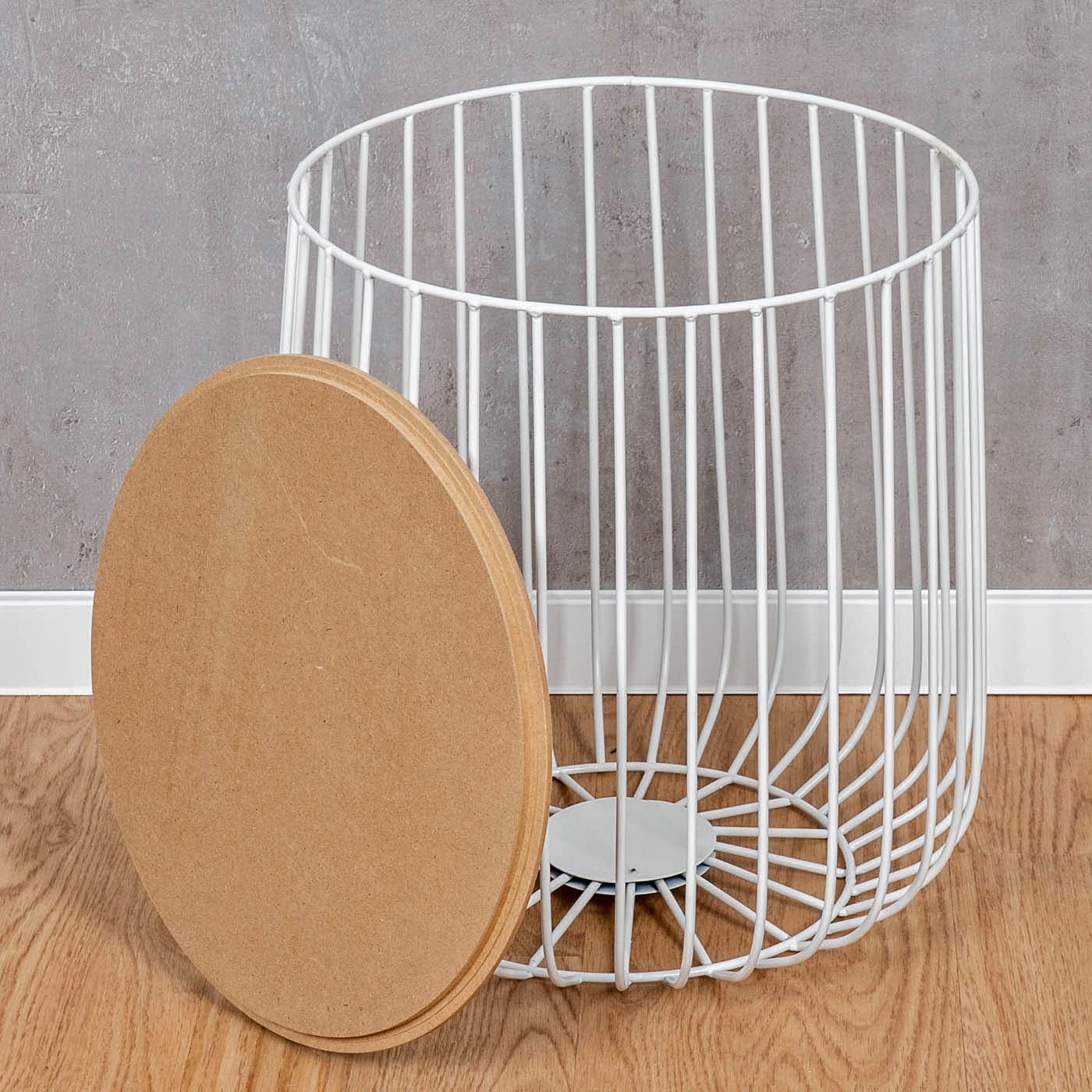 levandeo 2er Set Beistelltisch Metall Weiß Metallkorb Korb Couchtisch Deckel Aufbewahrung Design Deko Tisch Küche, Haushalt & Wohnen