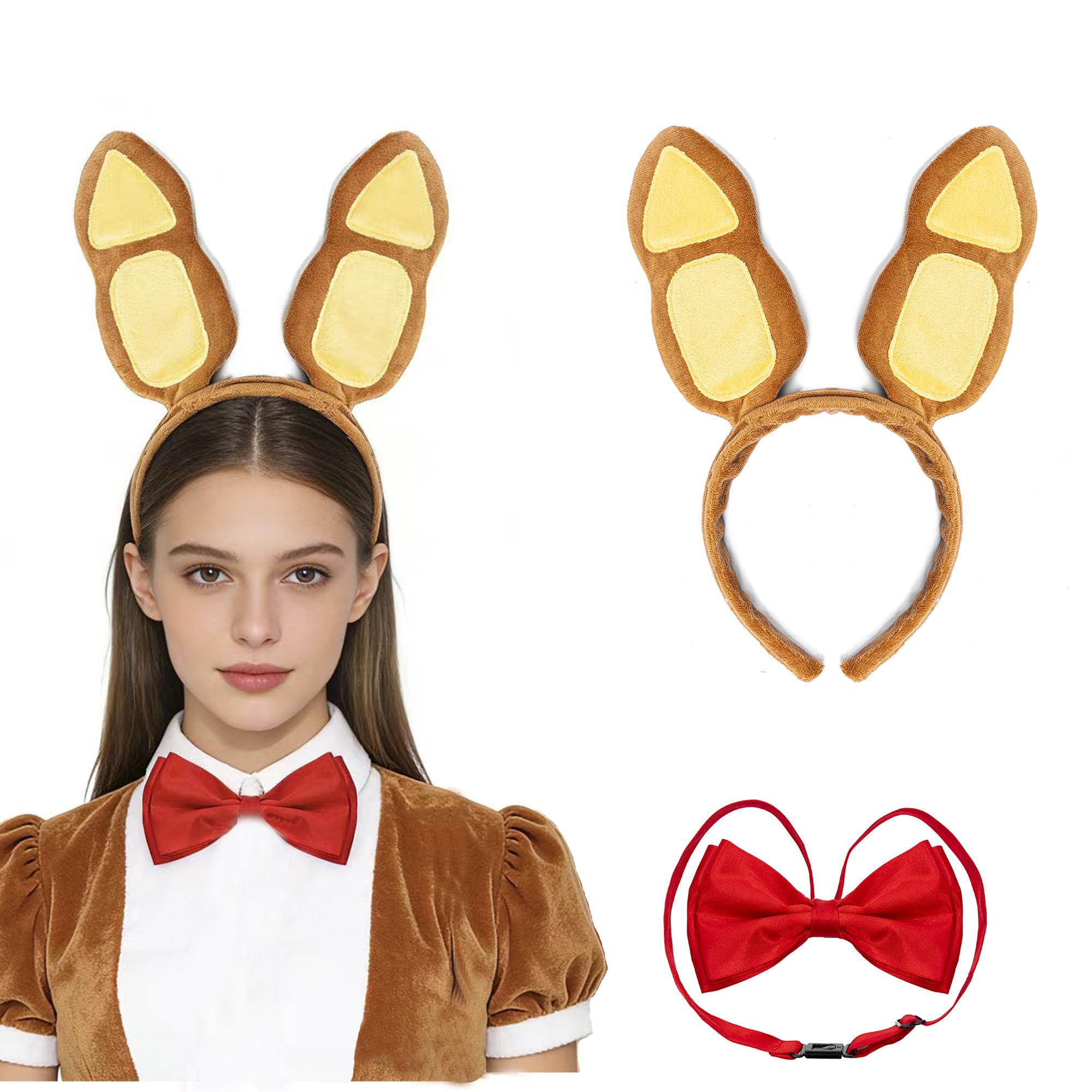 FVCENT 2PCS Bunny Easter Costume Set Rabbit Headband Red Bow Tie Suitable Halloween Cosplay Party Movie Dress Up Accessories