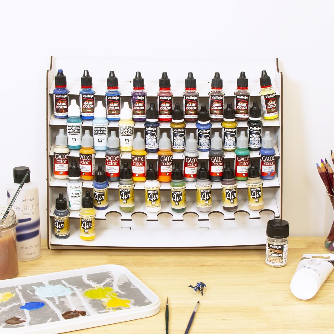 Support Mural En Bois Hartem Pour Bouteilles De Peinture Acrylique - Organisateur Modélisme, 43 Flacons De 17 Ml