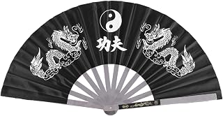Practice Training Performance Tai Chi Fan, Double Dragon Hand Fan Stainless Steel Kung Fu Fan Hand Held Folding Chinese Embroidery Martial Arts Fan For Dance Fighting Festival Wall Decorations Gift