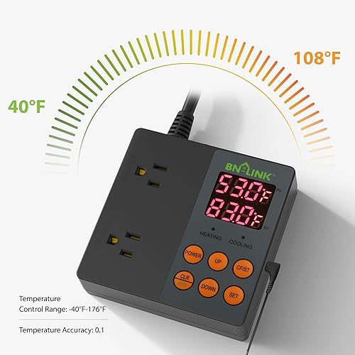 Vista 6 de BN-LINK Controlador de temperatura digital WiFi inteligente, refrigeración de calefacción, funciona con Alexa y Google Home. Para reptiles acuario