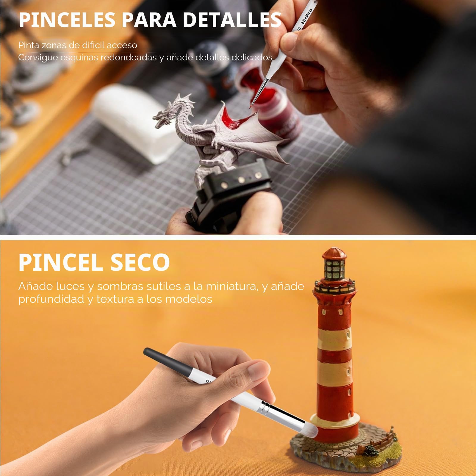 Nicpro Set de Pintura con Paleta Pintura, 11 Pinceles miniaturas, Pincel seco, 100 Papel de Paleta humeda, 4 esponjas, portapinceles, para Mezclar y Ahorrar Pintura, para Pintar miniaturas
