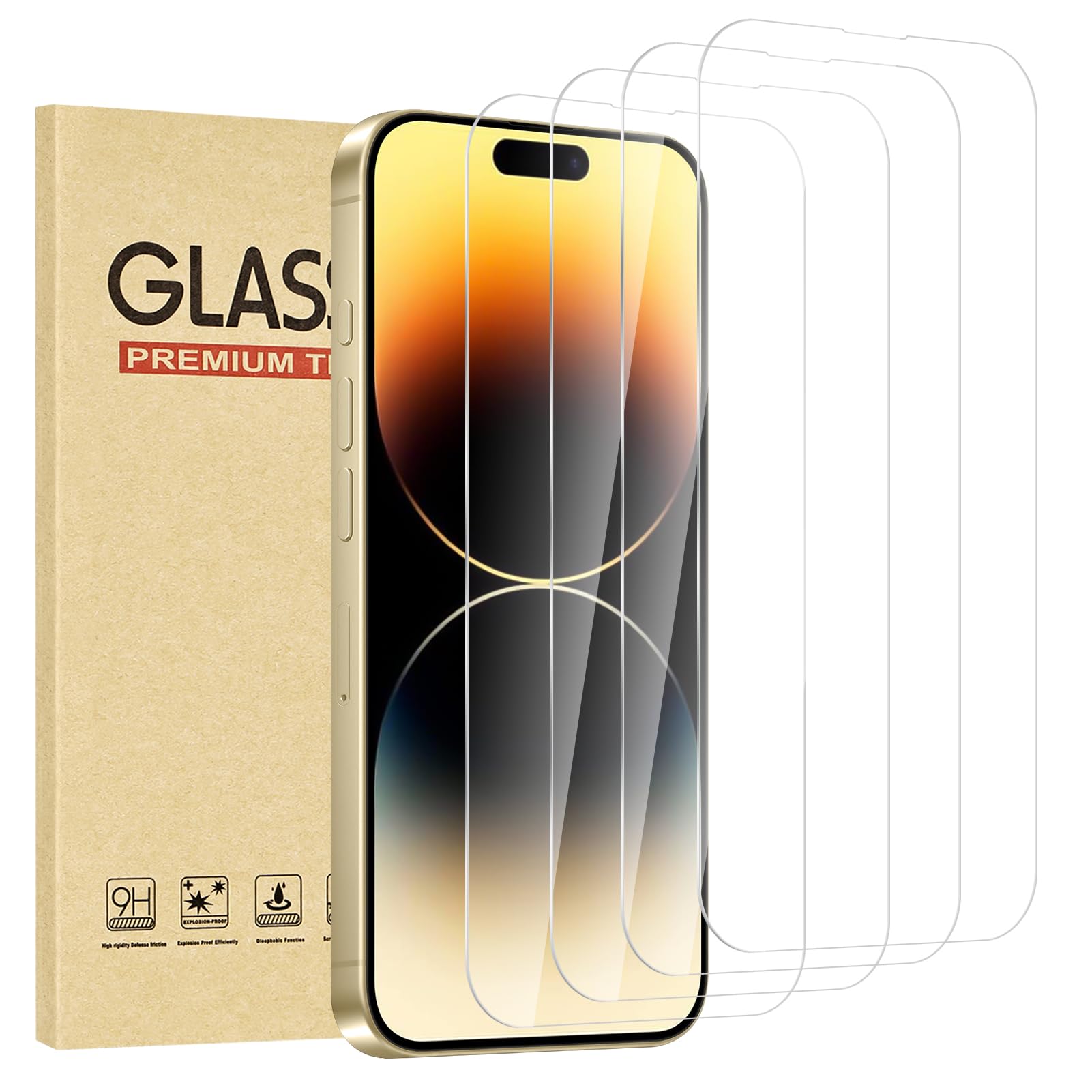 Rvciby 4 Stück，Panzerglas HD Displayschutzfolie für iPhone 1