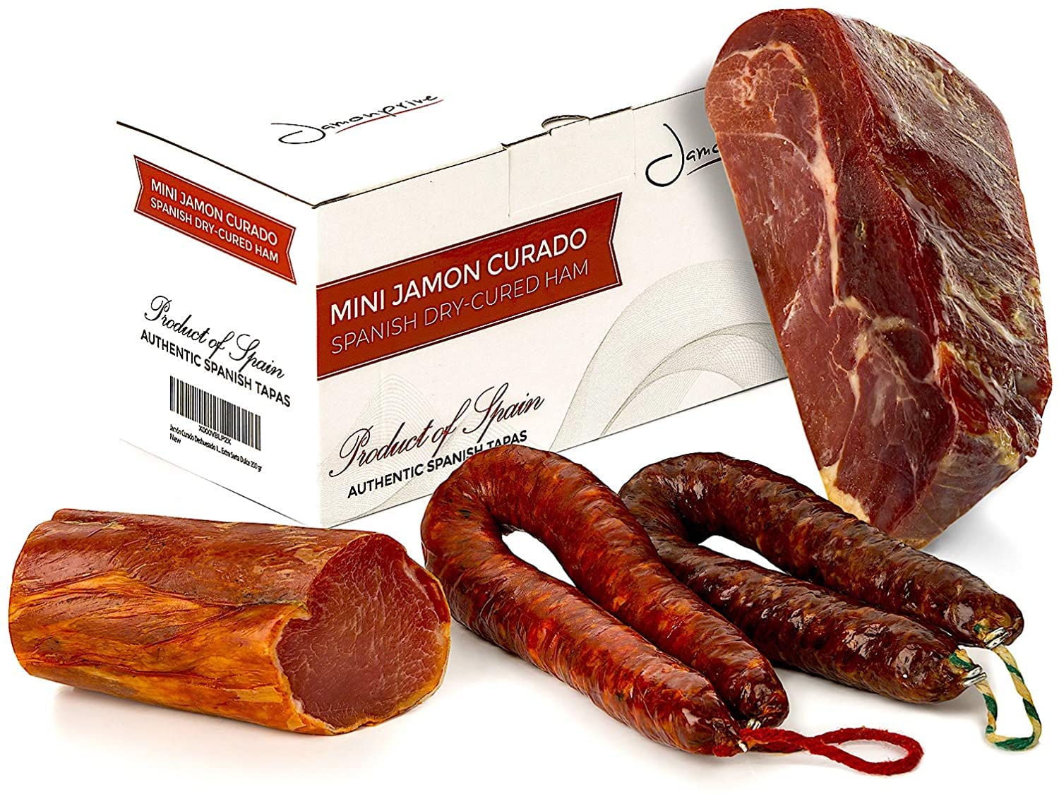 Prosciutto Serrano Spagnolo Stagionato e Disossato Gran Riserva 1 Kg + Lomo (Lonza) Duroc Natural 250 gr + Chorizo Salsiccia 200 gr + Salsiccia Salchichon 200 gr - Jamonprive Premium