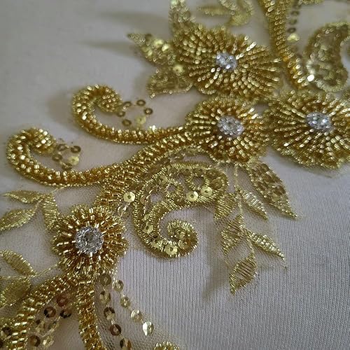 Miniatura 5 de Apliques de encaje con cuentas 3D Luz Lujo Ropa Collar Ramillete Bordado Accesorios (azul oscuro)