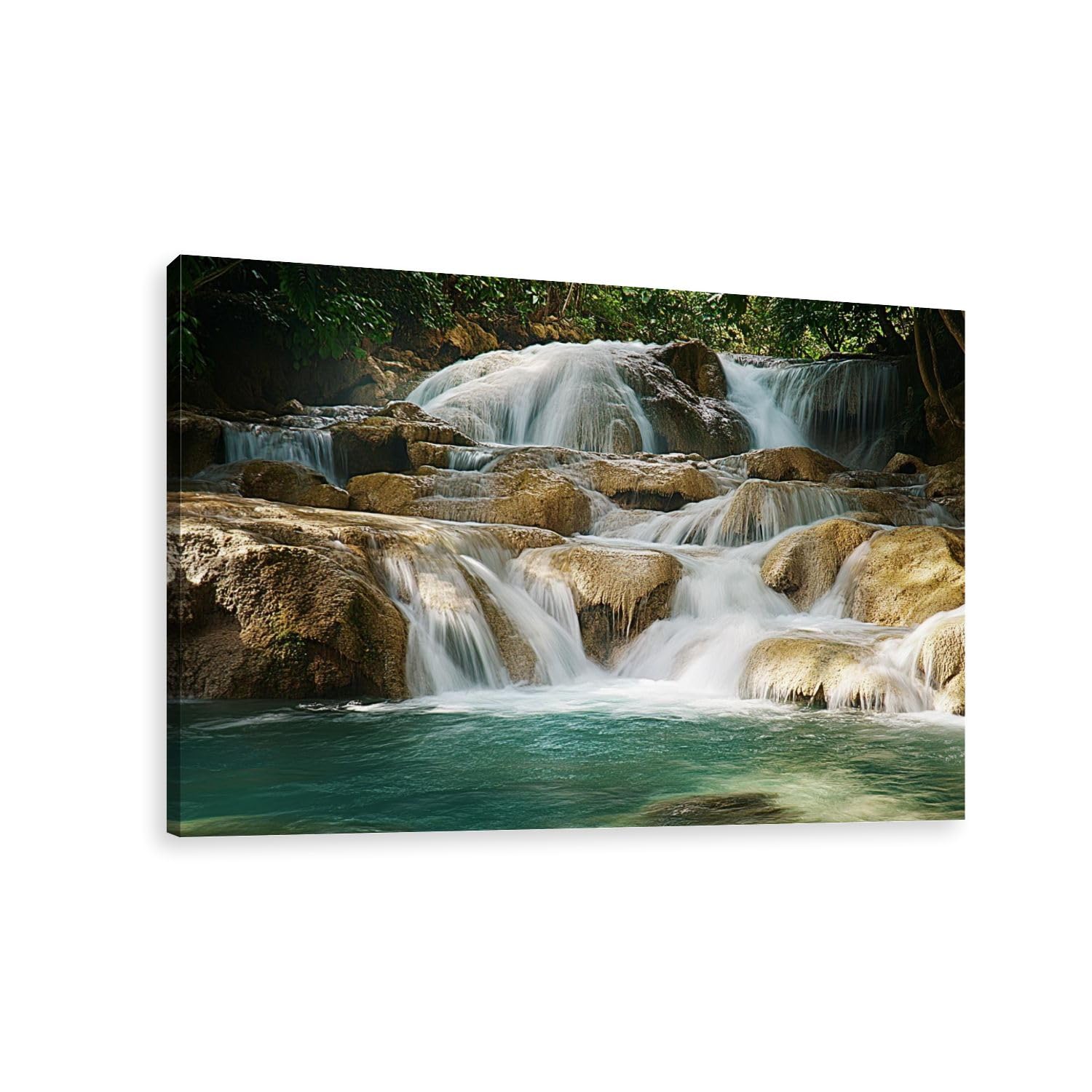 Canvas Wall Art Prints Picture Dunns River Falls Framed Large Size Artwork Wall Painting Home Decor for Living Room Bedroom Ready to Hang 24"x36"