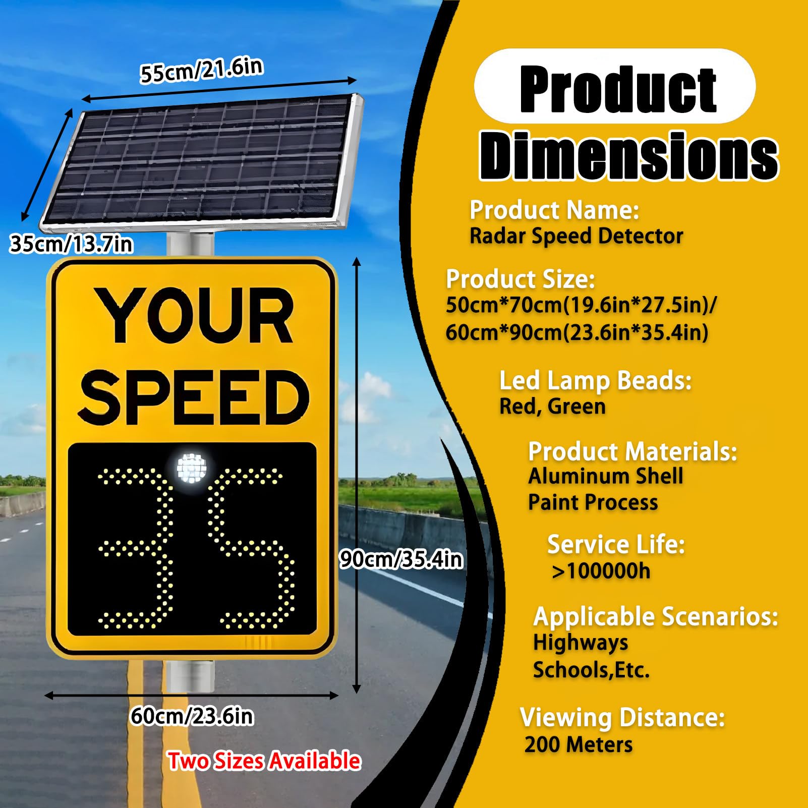 Señal De Velocidad De Radar Con Energía Solar Con Tablero De Pantalla Led Remoto, Impermeable IP65 Para Seguridad Vial, Placa De Advertencia Reflectante De Alto Brillo Para El Control De Tráfico De La