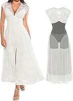 Popilush Women's Lace V-Neck Sleeveless Maxi Shapewear Dress for Wedding Guests & Mother of Bride Formal Events